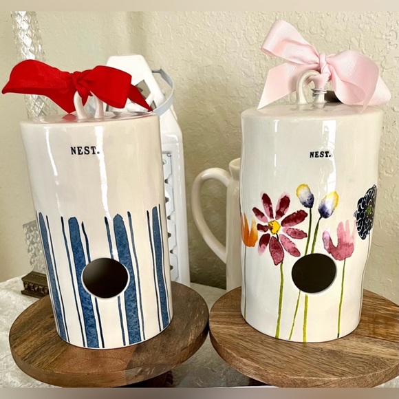RAE DUNN CYLINDER Stripe & Floral Birdhouses - Picture 1 of 1